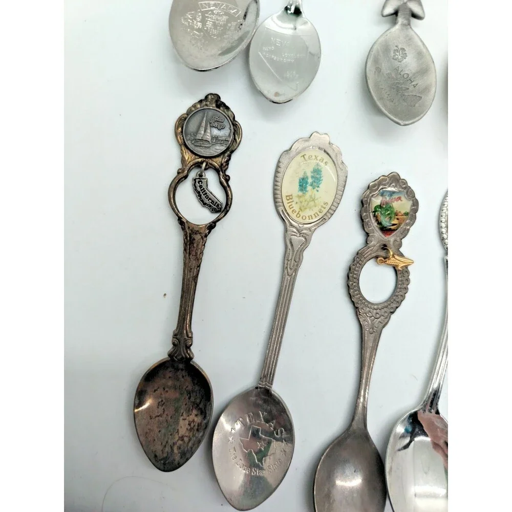 Vintage USA State Souvenir Spoon Lot of 10 – Vegas Texas Arizona Hawaii Iowa